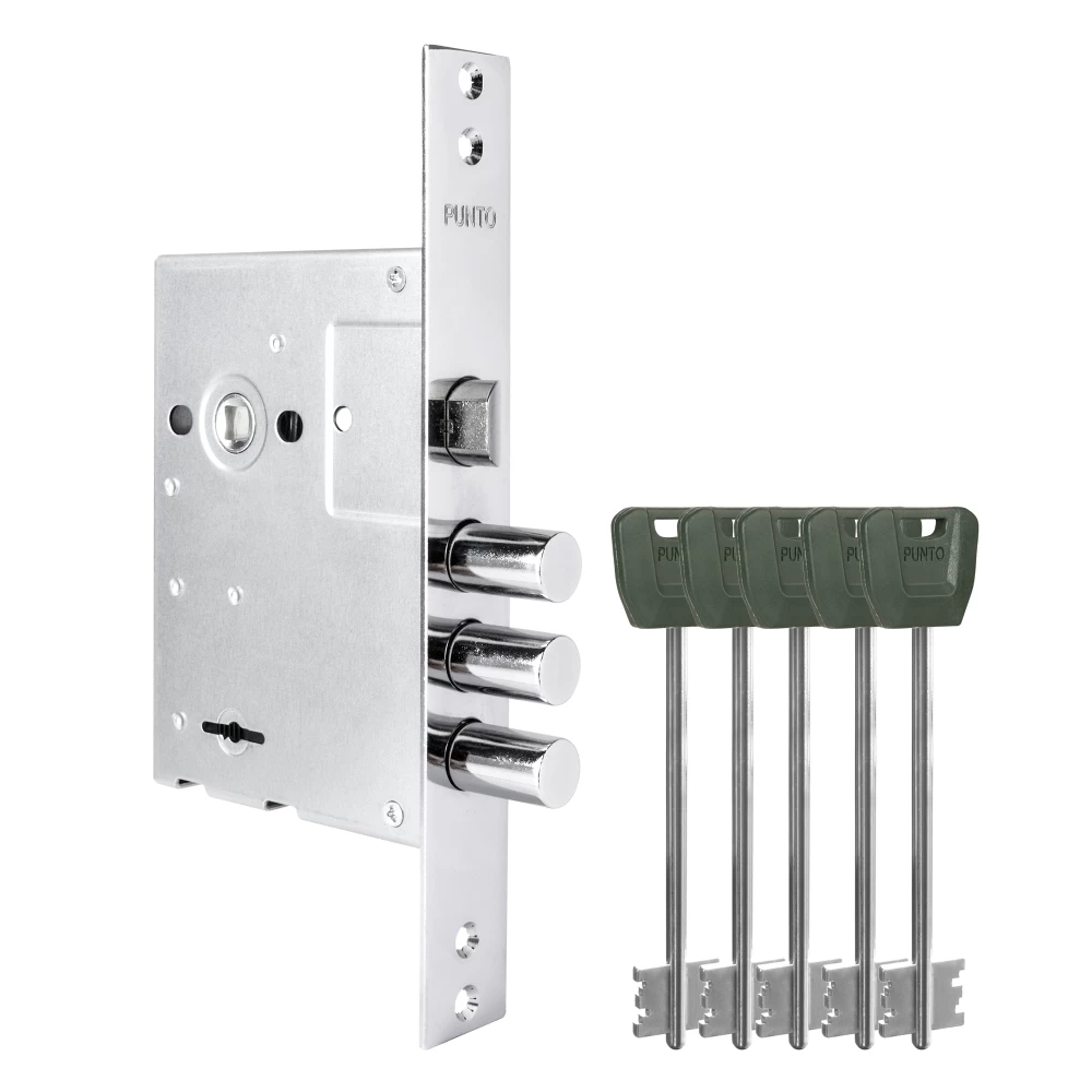 Фото Замок врезной сувальдный MDV30/S-65.77 CP хром (длинный ключ) тех.уп.